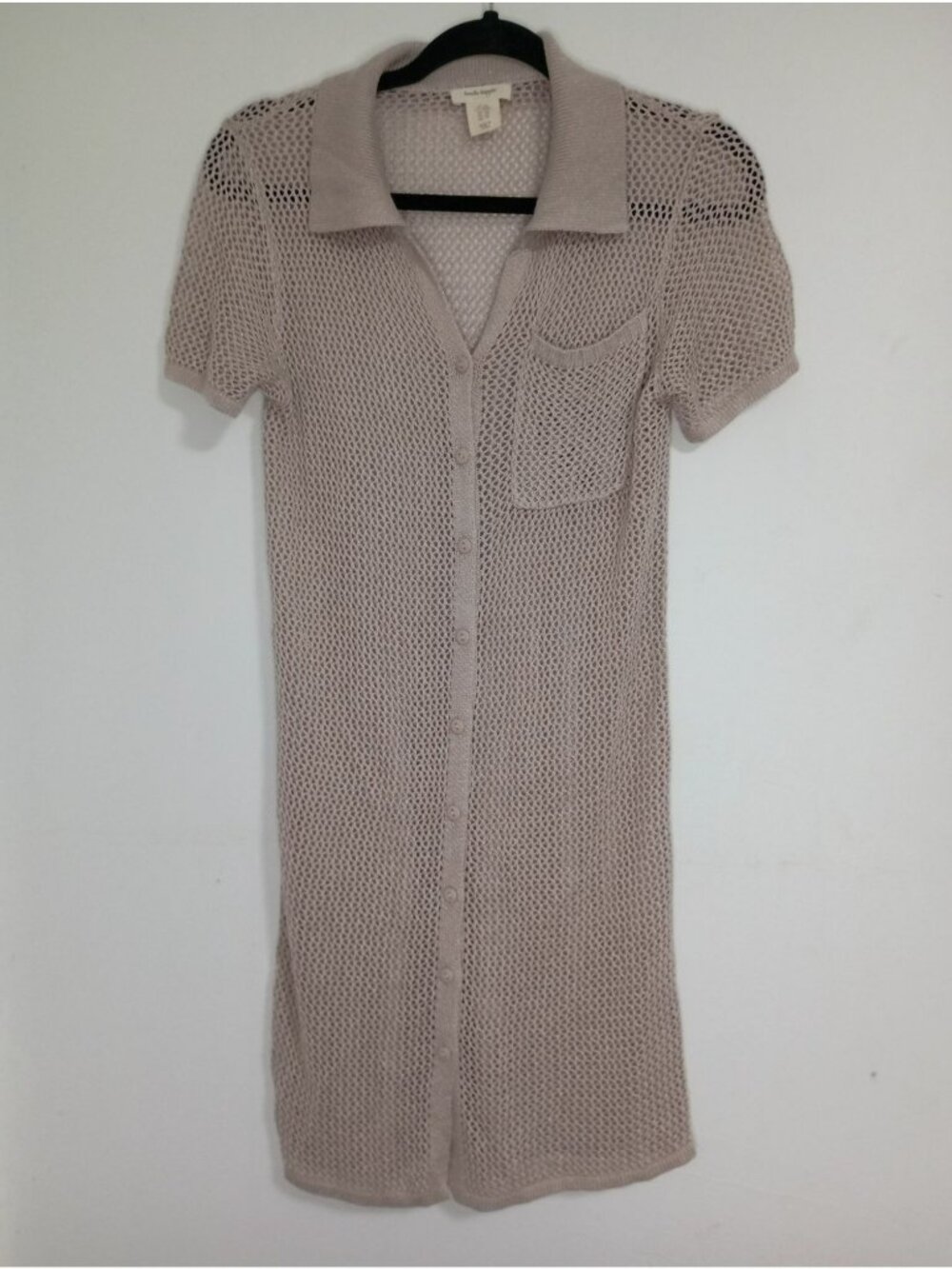 Haute Hippie Dress Beige Open Knit Button Down Size XS Midi Cover-Up Womens